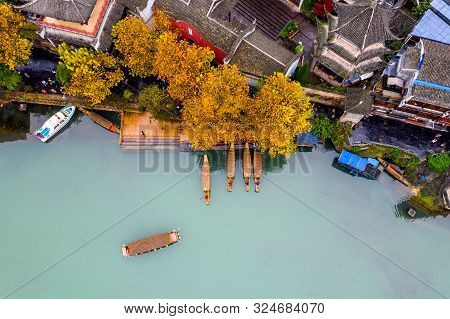 Beautiful Aerial View Of Fenghuang Ancient Town On Tuojiang River