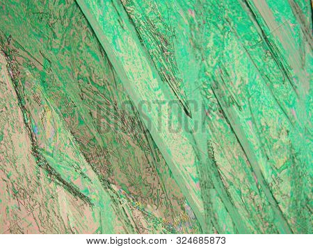 Crystallized Liquid Crystal Under Polarized Light Microscope Forming A Green Texture. Abstract Green