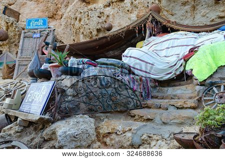 Sharm El Sheikh, Egypt - September 19, 2019: Fragment Of Original Design Of Popular Farsha Cafe In H