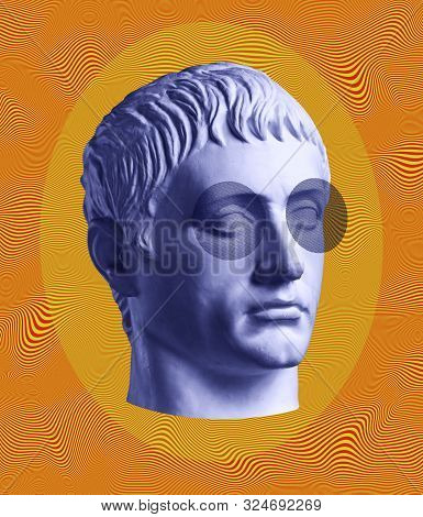 Modern Conceptual Art Poster With Ancient Statue Of Bust Of Germanicus. Collage Of Contemporary Art.
