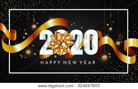 New Year Cretaive Background 2020 With Christmas Bow. Vector Illustration