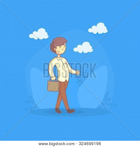 Businessman Walking With Briefcase, Man Daily Activity Cartoon Vector Illustration