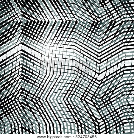 Complicated Greyscale Geometric Pattern, Geometric Texture Of Asymmetric, Dense Lines With Camber, W