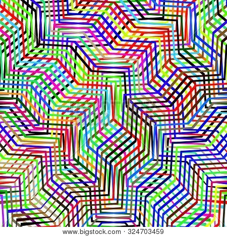 Colorful Scribble, Cross Hatch Geometric Lines Pattern. Intersecting Zig-zag, Squiggle Lines Multico