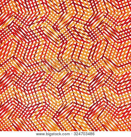 Intersected, Interweaved Irregular Lines, Stripes Orange, Yellow Grid Pattern. Interlocking, Weaved