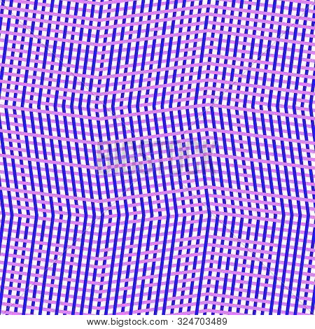 Intersected, Interweaved Irregular Lines, Stripes Purple, Pink Grid Pattern. Interlocking, Weaved Cu