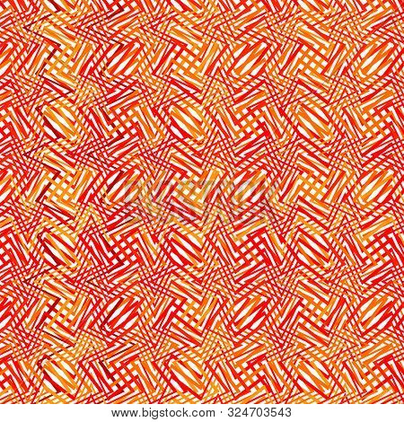 Intersected, Interweaved Irregular Lines, Stripes Orange, Yellow Grid Pattern. Interlocking, Weaved