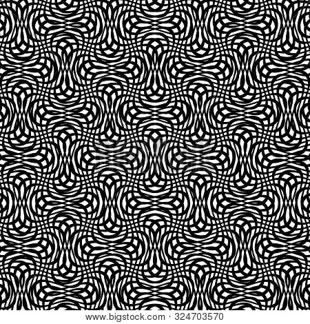 Grid Pattern, Mesh Background Of Wavy, Waving Distortion, Deformation On Crossing Lines. Jumble, Cro