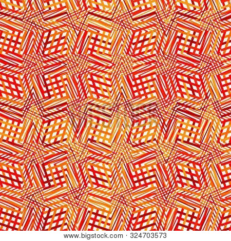 Intersected, Interweaved Irregular Lines, Stripes Orange, Yellow Grid Pattern. Interlocking, Weaved
