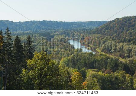 City Sigulda, Latvia Republic. River And Wood Valley In Autumn. 27. Sep. 2019