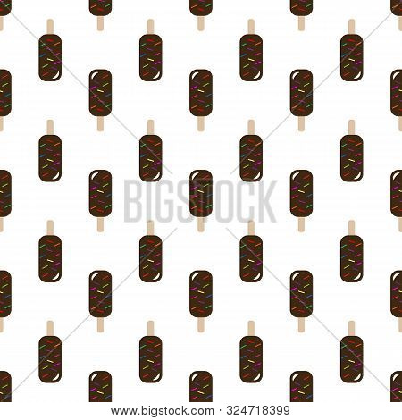 Vector Seamless Pattern Of Ice Cream. Chocolate Ice Cream. Popsicle On A Stick