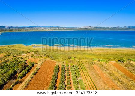 Beautiful Nature Park Vrana Lake (vransko Jezero), Dalmatia, Croatia, Aerial Shot
