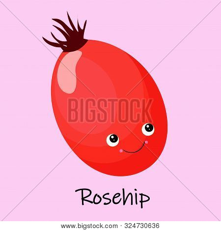 Dogrose Character. Summer Berries With Eyes And A Smile.