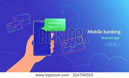 Payment By Credit Card Via Electronic Wallet With 2 Steps Authentication. Vector Neon Illustration O