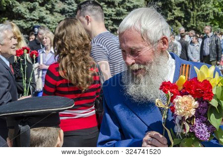 Lutsk , Ukraine, May 9, 2014: Victory Day, People Column