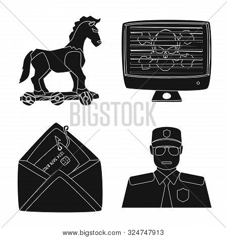 Isolated Object Of Virus And Secure Icon. Collection Of Virus And Cyber Vector Icon For Stock.