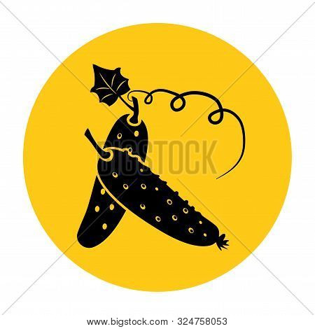 Cucumber Icon. Icon From The Set. Black Silhouette On Bright Yellow Background. Vector Illustration
