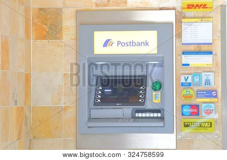 Berlin Germany - June 9, 2019: Postbank Atm Cash Dispenser Germany