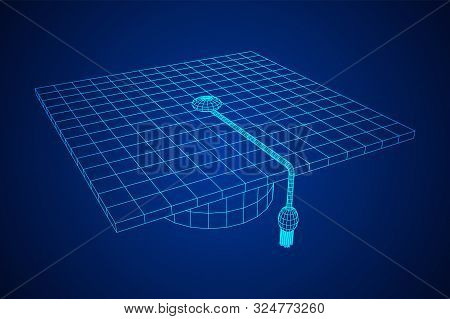 Education Graduation Academic Cap. Wireframe Low Poly Mesh Vector Illustration.