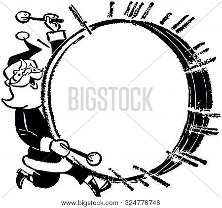 Santa With Bass Drum - Retro Clip Art Ad Frame