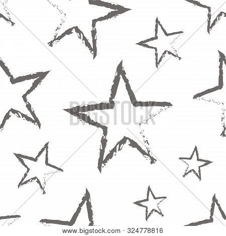 Seamless Pattern With Grunge Gray Stras Isolated On White Background. Vector Illustration