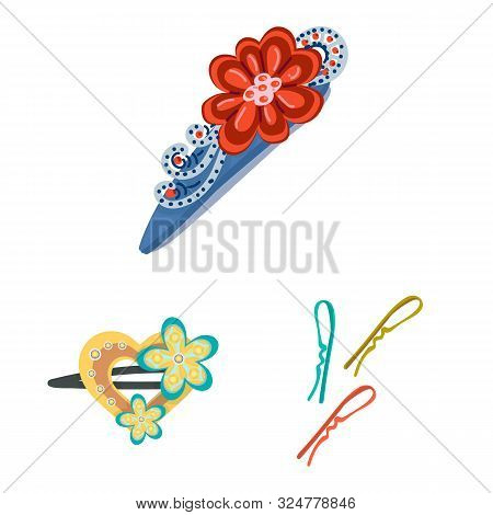 Vector Illustration Of Barrette And Hair Sign. Collection Of Barrette And Accessories Stock Vector I