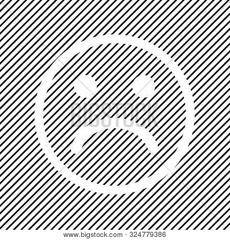 Negative Smie Icon On Black Striped Background, Outline Design. Vector Illustration