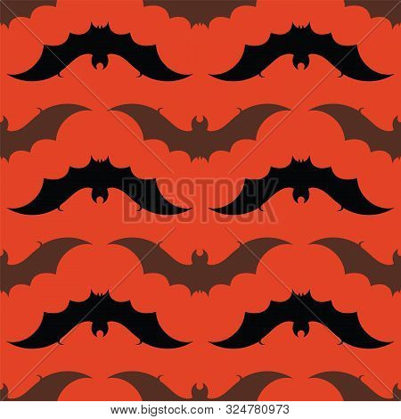 Halloween Vector Background With Bats In Orange And Black. Seamless Pattern For Fabric, Textile, Gif