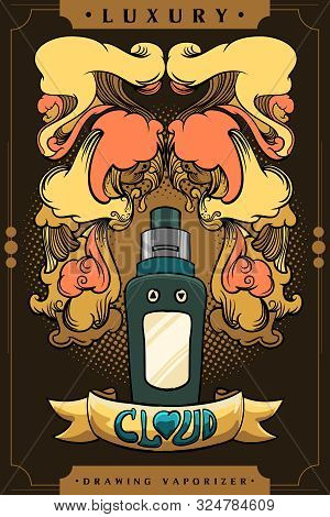 Vintage Drawing Vector Art Of Vaporizer, Retro Colors By Golden Scheme. Adaptive With Comic Style An