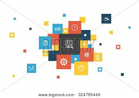 Benchmarking Infographic 10 Steps Pixel Design. Performance, Process, Management, Indicator Icons