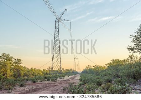 Kruger National Park, South Africa - May 16, 2019: View Of One Leg Of The Direct Current 533 Kilo-vo