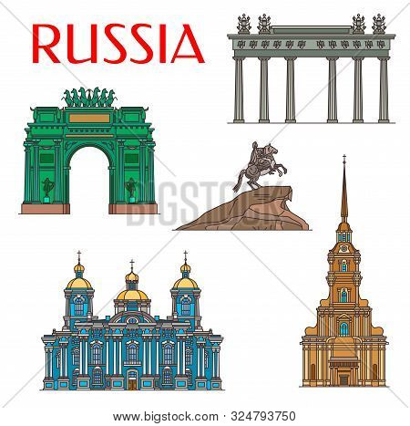 Saint Petersburg Travel Landmarks, Russia Architecture And Famous Sightseeing Symbols. Vector Peter 