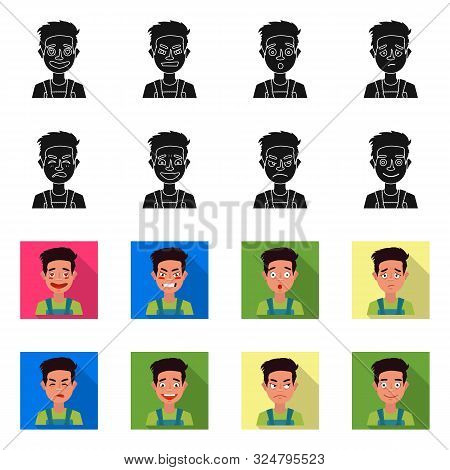 Vector Illustration Of Face And Boy Symbol. Set Of Face And Expression Stock Symbol For Web.