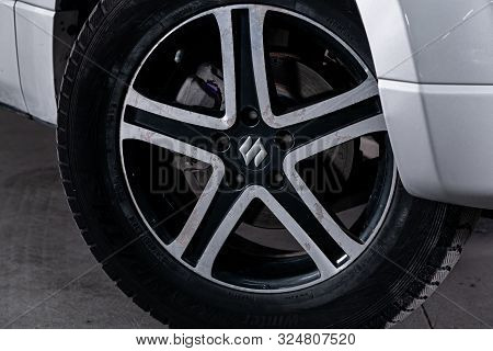 Novosibirsk, Russia - September 07, 2019:  Suzuki Grand Vitara, Close-up Of The Bumper, Alloy Wheel,