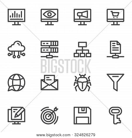 Seo Line Icons Set. Linear Style Symbols Collection Outline Signs Pack. Vector Graphics. Set Include