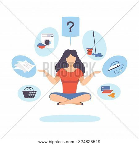 Woman Is Sitting In Lotus Position. Vector Illustration.