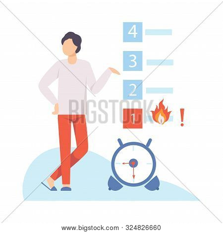 Man Stands Near The To-do List. Vector Illustration.