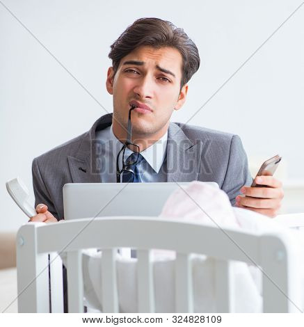 The young businessman trying to work from home caring after newb