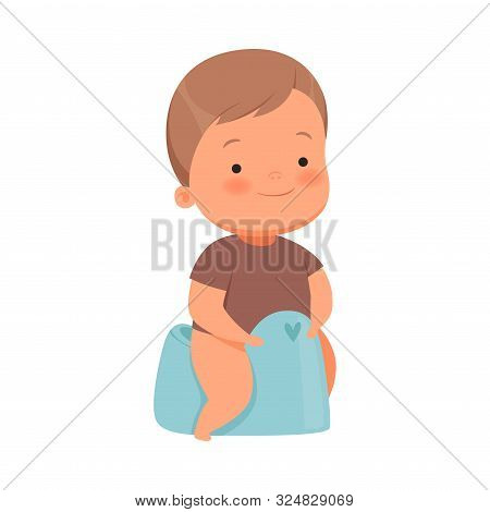 Little Boy Is Sitting On The Potty. Vector Illustration On A White Background.
