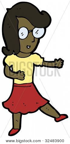 Cartoon Frau in Brillen tanzen