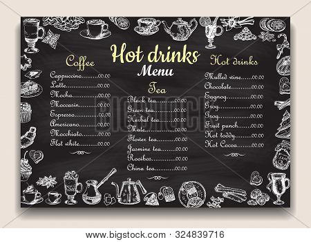 Hot Drinks Chalkboard Menu List Vector Template