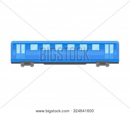 Blue Coach Of Suburban Electrical Train Flat Vector Illustration