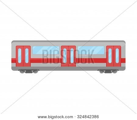 Grey And Red Coach Of Electric Train Flat Vector Illustration