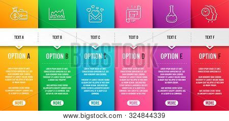 Trade Chart, Love Mail And Chemistry Lab Line Icons Set. Infographic Timeline. Salary, Architectural