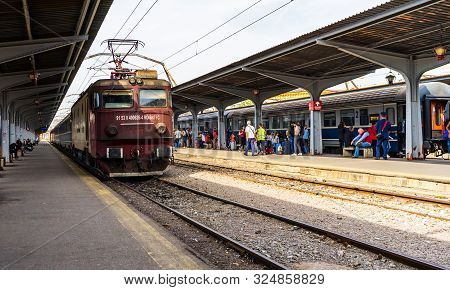Trains And People Waiting At Bucharest North Train Station (gara De Nord), Bucharest, Romania, 2019.