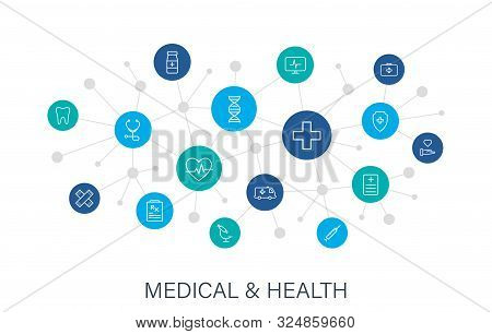 Concept Medical And Health Web Icons In Line Style. Medicine And Health Care, Rx, Infographic. Digit