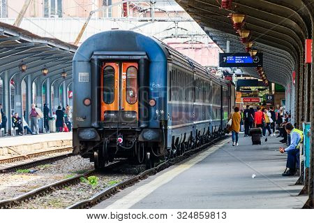 Trains And People Waiting At Bucharest North Train Station (gara De Nord), Bucharest, Romania, 2019.