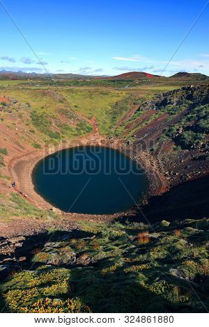 Kerid volcanic crater lake in Iceland, Europe