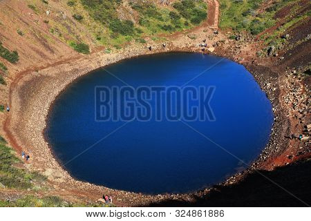 Kerid volcanic crater lake in Iceland, Europe