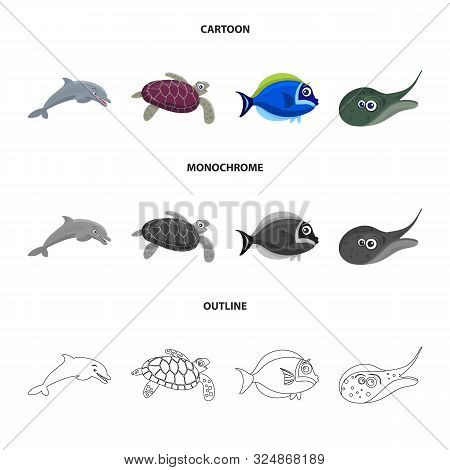 Vector Illustration Of Sea And Animal Sign. Collection Of Sea And Marine Stock Vector Illustration.